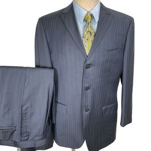 Red Door Suit Men 44R 30W 30.5L Blue Pinstripe Bespoke‎ Lanifico di Marzoni 150